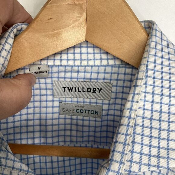 Men's Twillory Long Sleeved Dress Shirt‎  white / blue - large windowpane - Picture 4 of 6